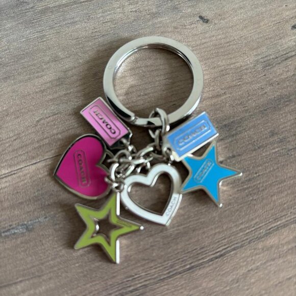 Vintage Y2K Coach Keychain Fob Bag Charm Hearts Stars Pink Blue Green - Picture 1 of 2